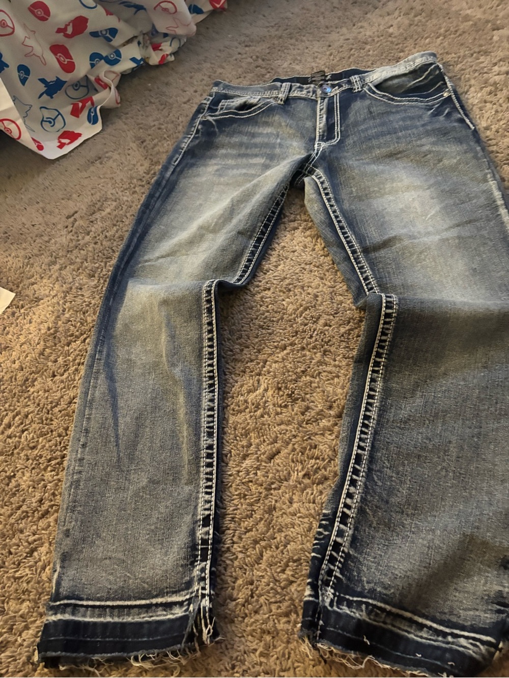 BKE Men's Distressed Blue Slim Straight Jeans